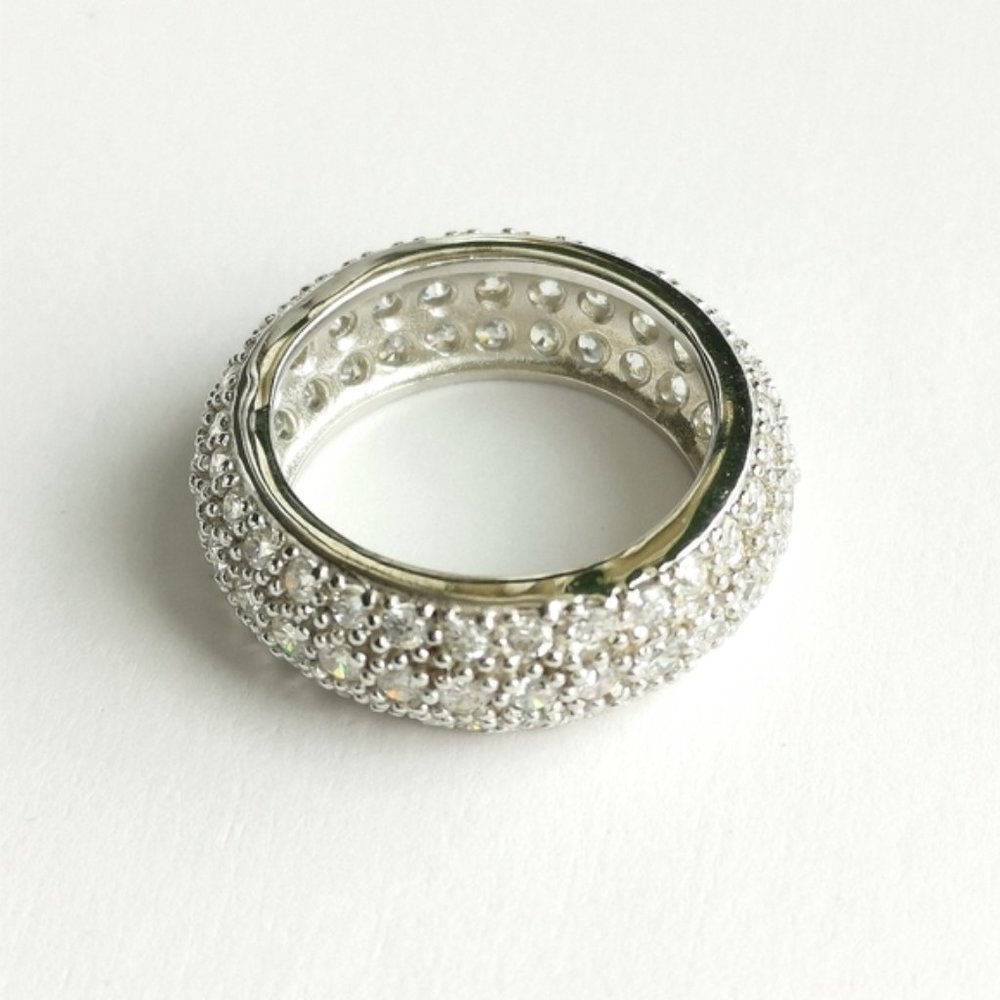 NEW white sapphire wide band eternity band ring in sterling silver size 7